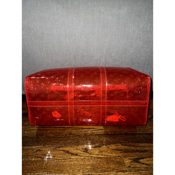 Louis Vuitton Keepall Bandouliere 50 Red PVC Monogram Weekend Duffle Travel Bag - Picture 10 of 10